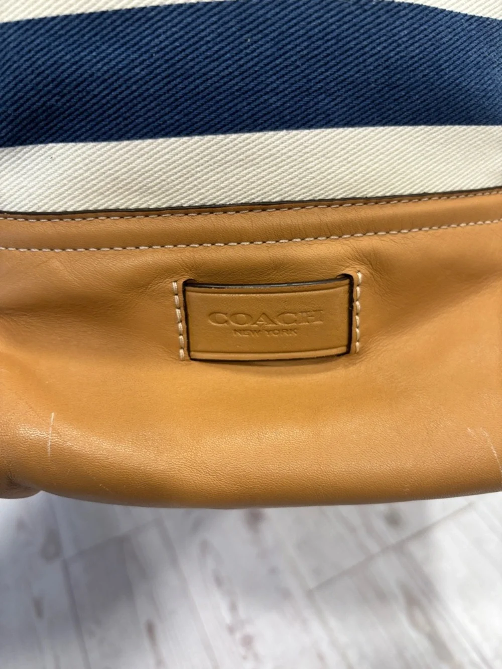Coach Hadley Multicolor Striped Canvas Tote with Tan Trim